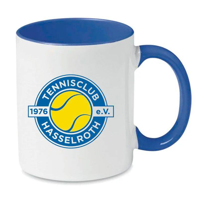 Keramiktasse TC Hasselroth weiß-royal