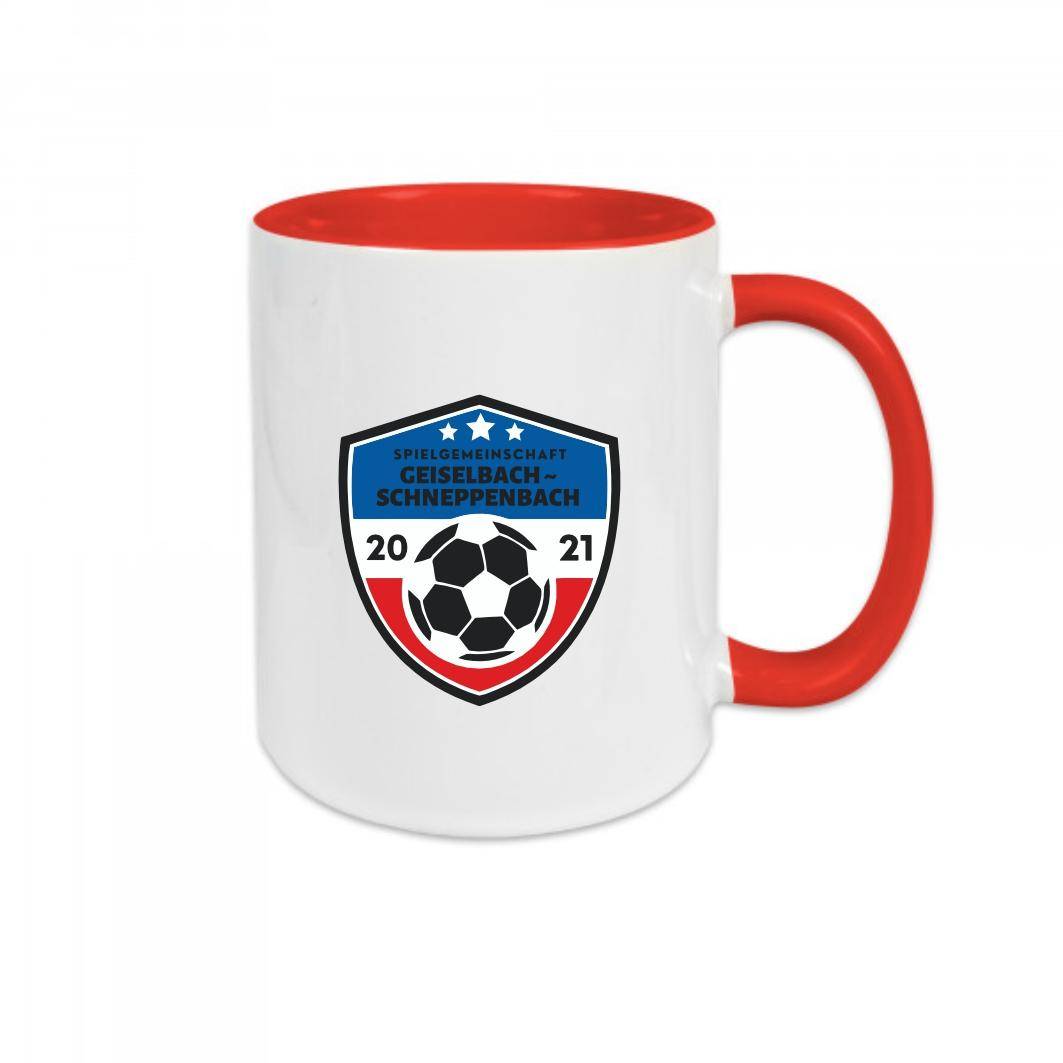 Keramiktasse weiß/rot SG Geiselbach-Schneppenbach